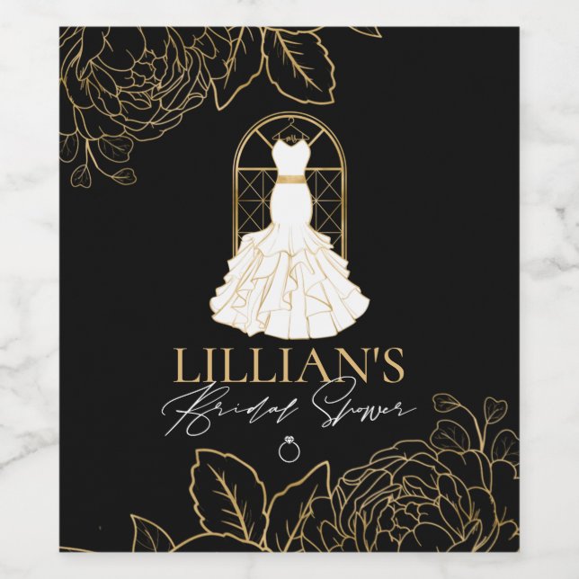 Elegant Gold and Black Bridal Dress Bridal Shower  Wine Label (Single Label)