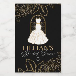 Elegant Gold and Black Bridal Dress Bridal Shower Wine Label