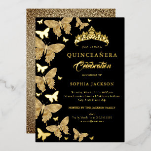 Elegant Gold And Black Butterfly Quinceanera