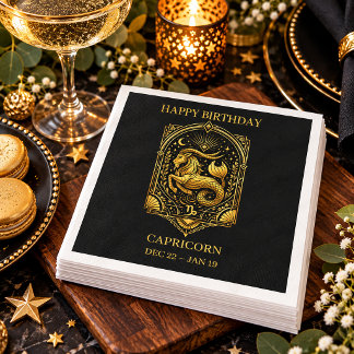 Elegant Gold and Black Capricorn Zodiac Sign | Napkin