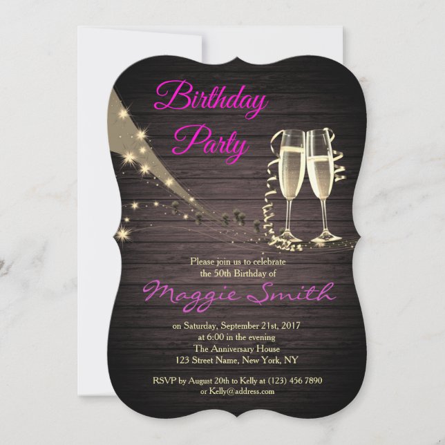 Elegant Gold and Black Champagne  Birthday Invite (Front)
