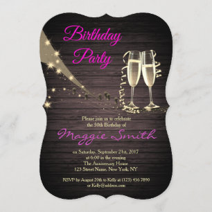 Elegant Gold and Black Champagne  Birthday Invite