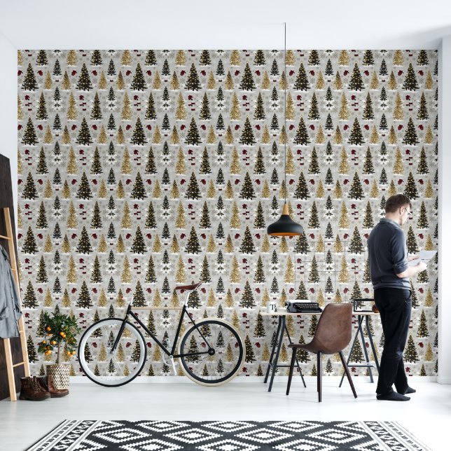 Elegant Gold and Black Christmas Pattern - Festive Wallpaper (Living Room)