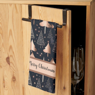 Elegant Gold and Black Christmas Trees Tea Towel