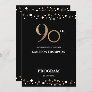 Elegant Gold and Black Confetti 90th birthday  Programme