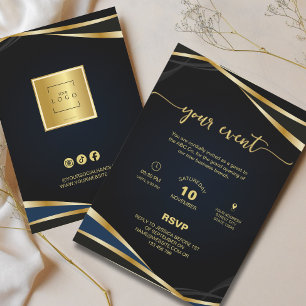 Elegant Gold and Black Corporate Party Event Inv Invitation