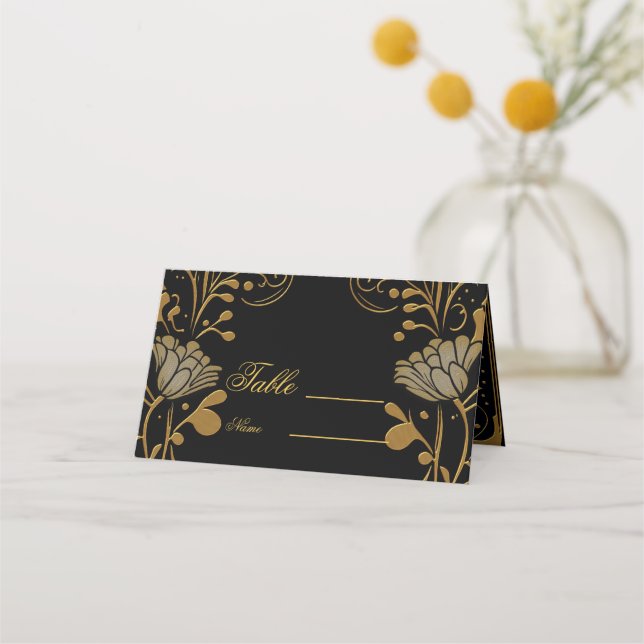 Elegant gold and black design  place card (Front)