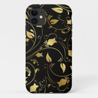 Elegant Gold and Black Floral iPhone Case