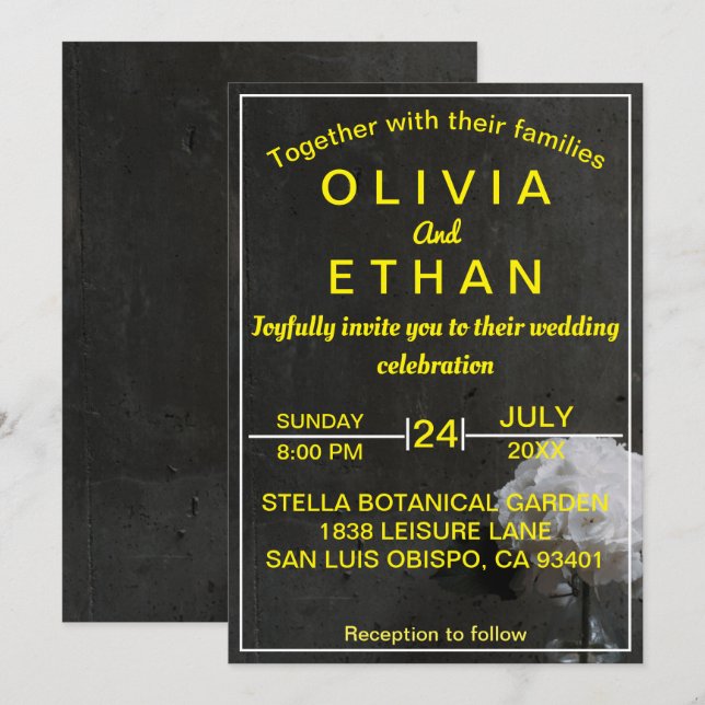 Elegant gold and black floral Wedding Invitation (Front/Back)