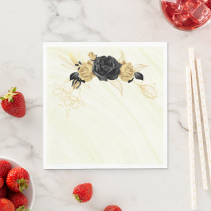 elegant gold and black floral wedding napkin