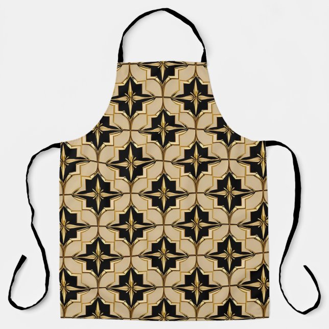 Elegant Gold and Black Geometric Pattern Apron (Front)