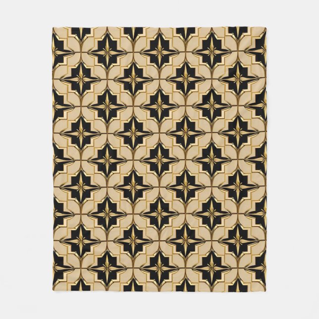 Elegant Gold and Black Geometric Pattern Fleece Blanket (Front)