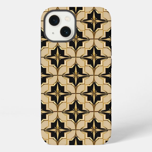Elegant Gold and Black Geometric Pattern iPhone Case (Back)