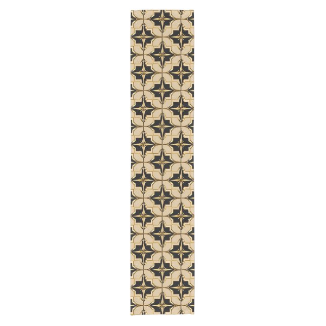 Elegant Gold and Black Geometric Pattern Short Table Runner (Front)