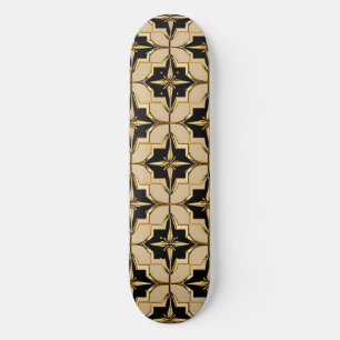 Elegant Gold and Black Geometric Pattern Skateboard