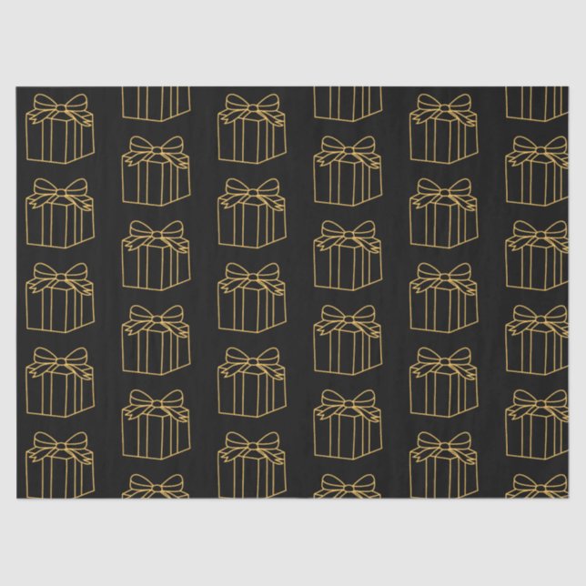 Elegant Gold and Black Gift Box Pattern Holiday Tissue Paper (Front)