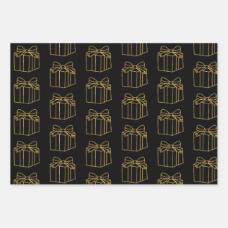 Elegant Gold and Black Gift Box Pattern Holiday Wrapping Paper Sheet