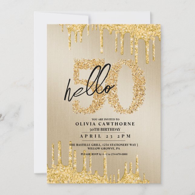 Elegant Gold and black Glitter 50th Photo Birthday Invitation (Front)