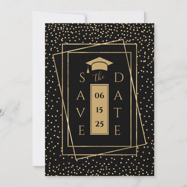 Elegant Gold and Black Graduation Announcement (Front)