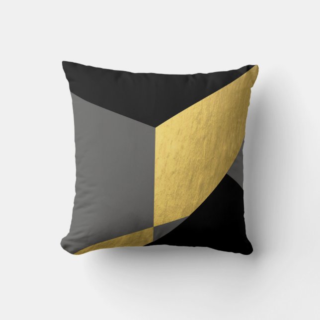 Elegant Gold and Black Grey Colours Blocks Cushion (Front)