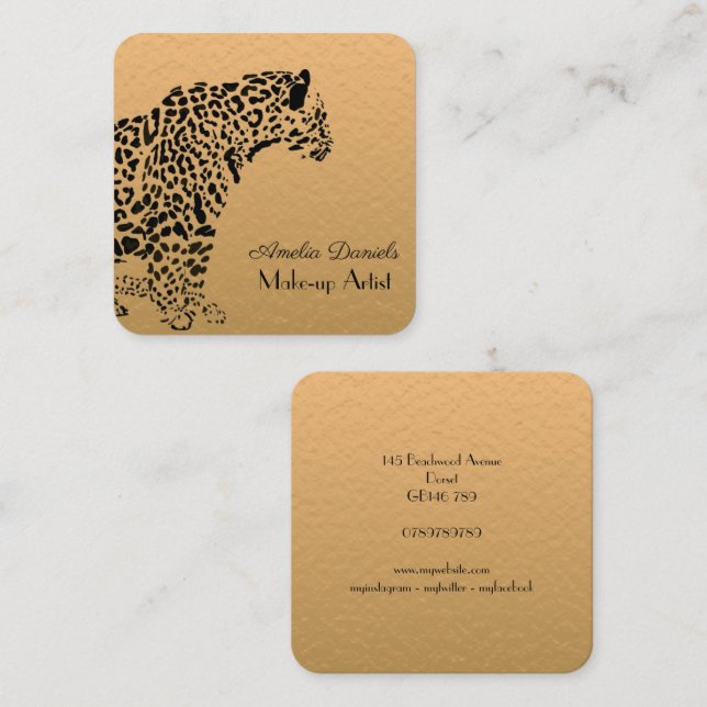 Elegant Gold and Black Jaguar  Square Business Car Square Business Card (Front/Back)