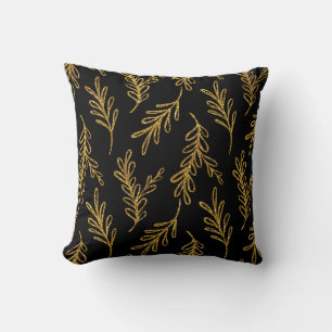 Elegant Gold and Black Leaves  Cushion