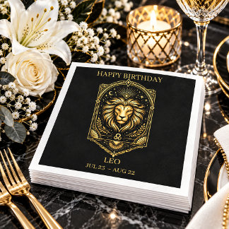 Elegant Gold and Black Leo Zodiac Sign | Napkin