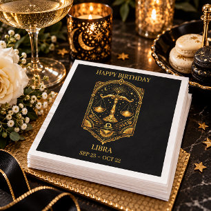 Elegant Gold and Black Libra Zodiac Sign Napkin