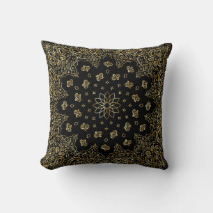 Elegant Gold and Black Mandala 16 x 16 Round Cushion