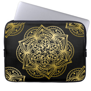 Elegant Gold and Black Mandala Pattern Laptop Sleeve