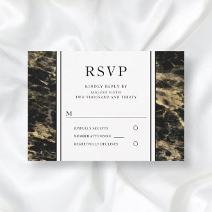 Elegant Gold And Black Marble Wedding RSVP