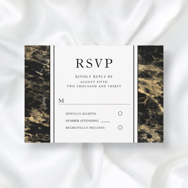 Elegant Gold And Black Marble Wedding RSVP Card (Creator Uploaded)