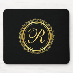 Elegant Gold and Black Medallion Monogram Mouse Mat