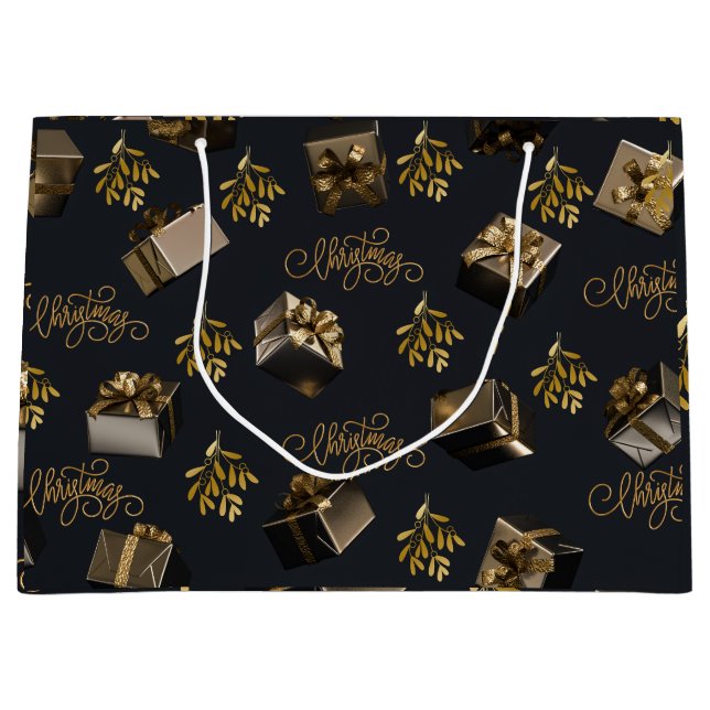 Elegant Gold And Black Merry Christmas  Large Gift Bag (Front)