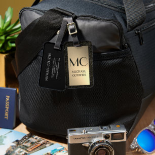 Elegant Gold and black Metallic Monogrammed Name Luggage Tag