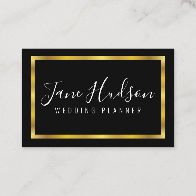 Elegant Gold and Black Minimalist European Business Card (Front)