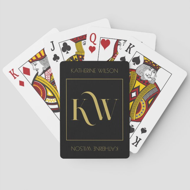 Elegant Gold and Black Monogram and Name Playing Cards (Back)