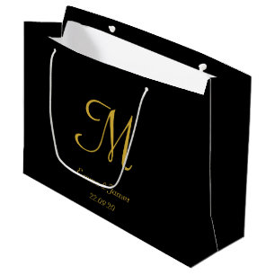 Elegant Gold and Black Monogram Name Personalised Large Gift Bag