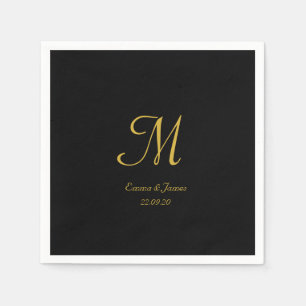 Elegant Gold and Black Monogram Wedding Party Napkin