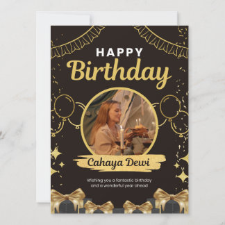 Elegant Gold and Black Photo Birthday Invitation C