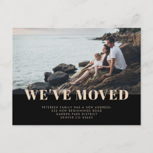 Elegant Gold and Black Photo Moving Announcement Postcard