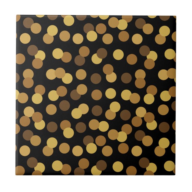 Elegant Gold And Black Polka Dots Pattern Tile (Front)