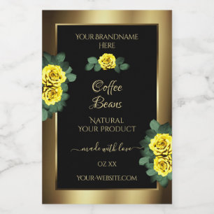 Elegant Gold and Black Product Labels Yellow Roses