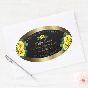 Elegant Gold and Black Product Labels Yellow Roses