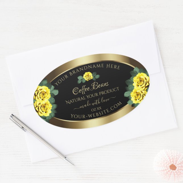 Elegant Gold and Black Product Labels Yellow Roses (Envelope)