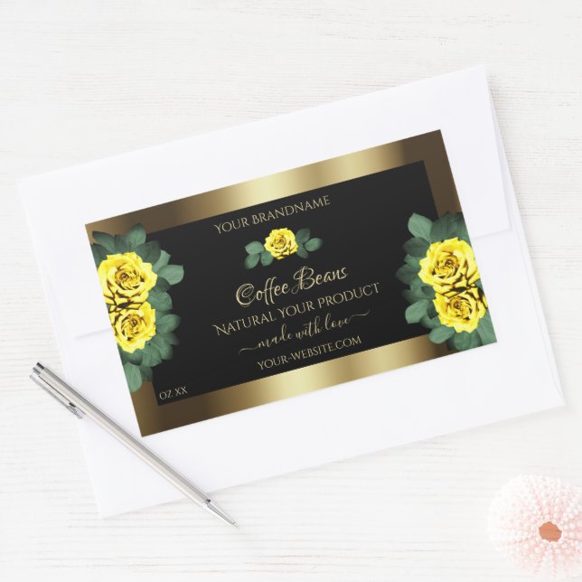 Elegant Gold and Black Product Labels Yellow Roses (Envelope)