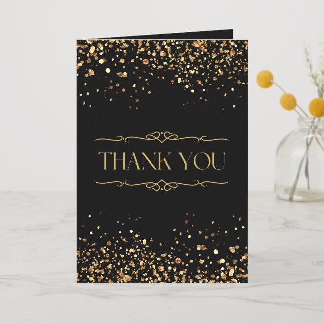 Elegant Gold and Black Retirement Party Thank You  Card (Front)