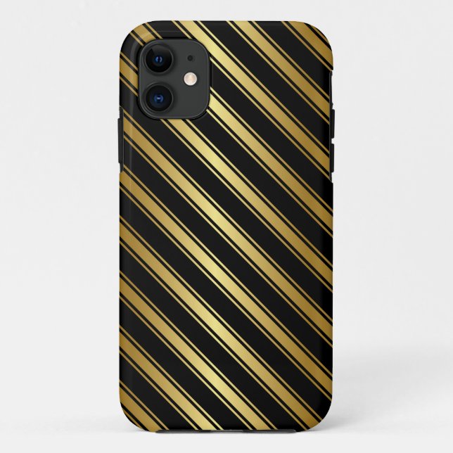 Elegant Gold and Black Stripe iPhone Case (Back)