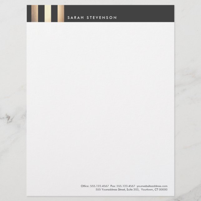 Elegant Gold and Black Striped DesignerLetterhead Personalised Letterhead (Front)