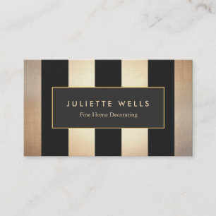 Elegant Gold and Black Striped Interior Decorator Business Card